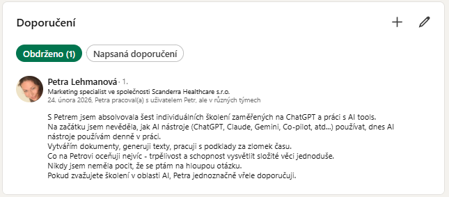 LinkedIn doporučení od Petry Lehmanové